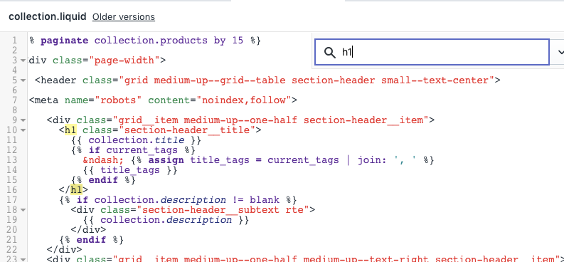 editor de tema do idioma do código do shopify para alterar as tags de cabeçalho na página